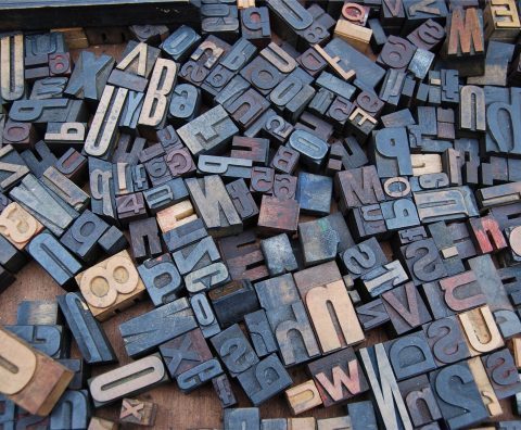 A close-up of typesetting blocks